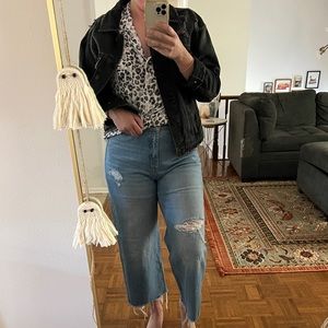 Old Navy Distressed Sky High Wide Leg Jeans Cropped